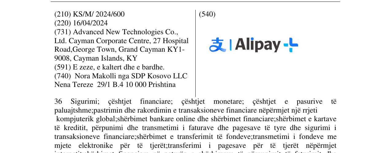 Zëri i markës Alipay në buletin