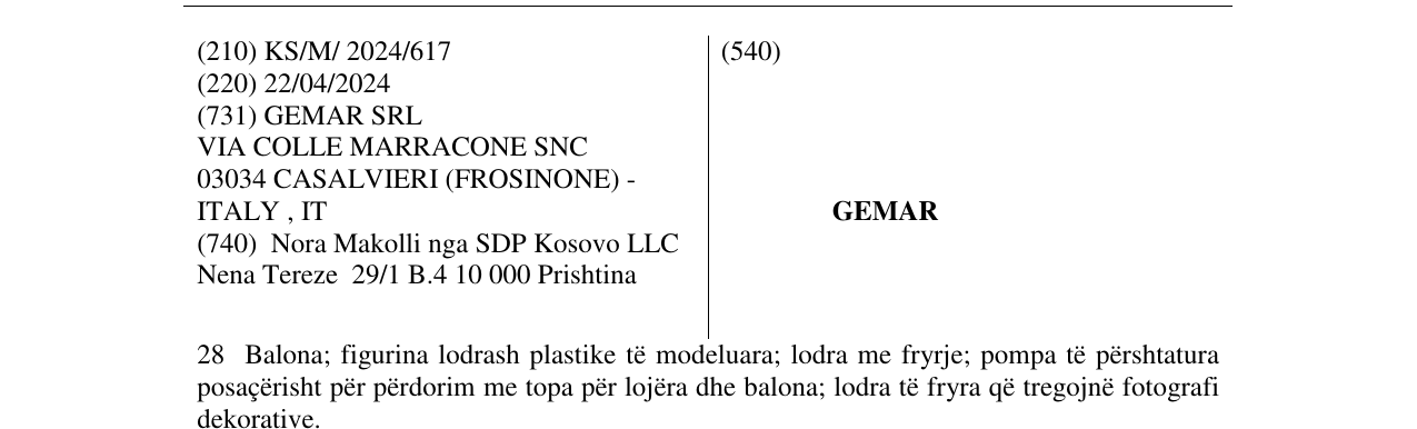 Zëri i markës GEMAR në buletin