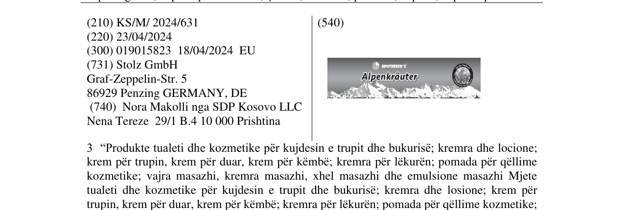 Zëri i markës Alpenkrauter në buletin