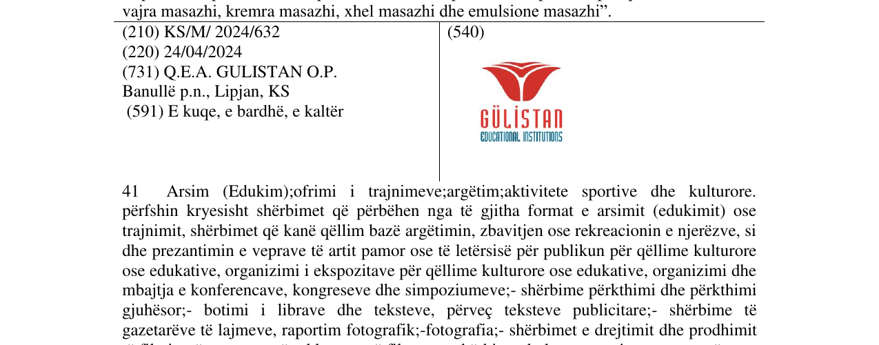 Zëri i markës GULISTAN EDUCATIONAL INSTITUTIONS në buletin