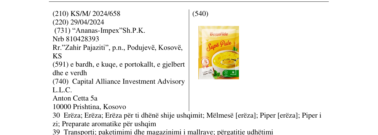 Zëri i markës Supë Pule në buletin