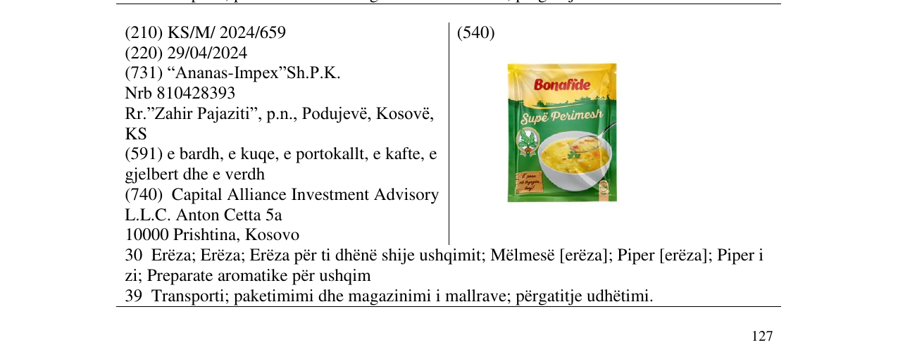 Zëri i markës Supë Perimesh në buletin