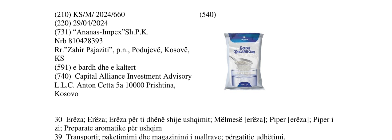 Zëri i markës Sodë Bikarboni në buletin