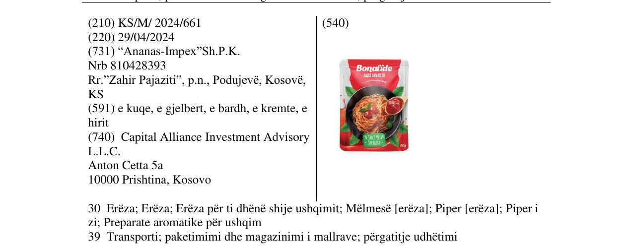 Zëri i markës Salce Domatesh në buletin