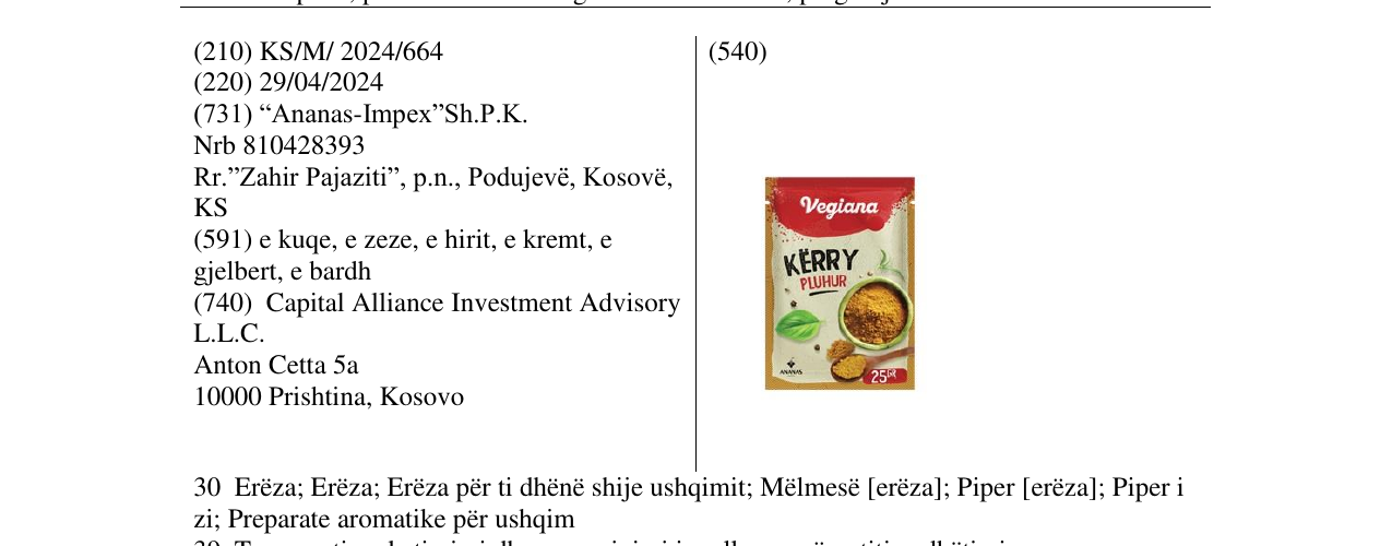 Zëri i markës Kërry pluhur në buletin