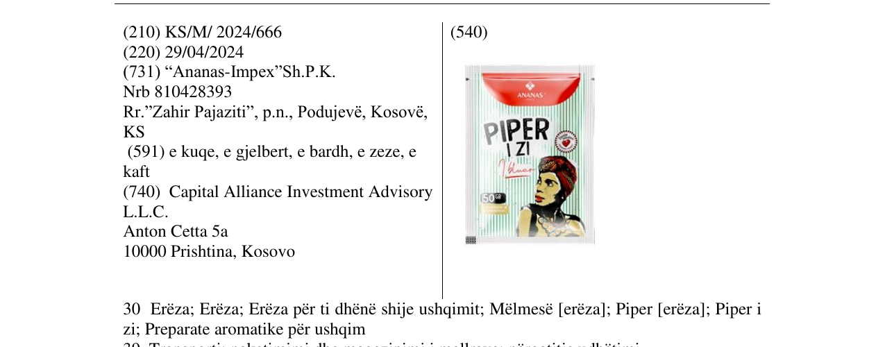 Zëri i markës piper i zi në buletin