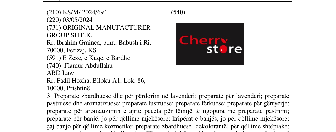 Zëri i markës Cherry store në buletin