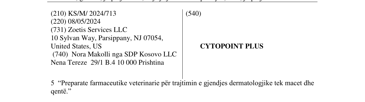 Zëri i markës CYTOPOINT PLUS në buletin
