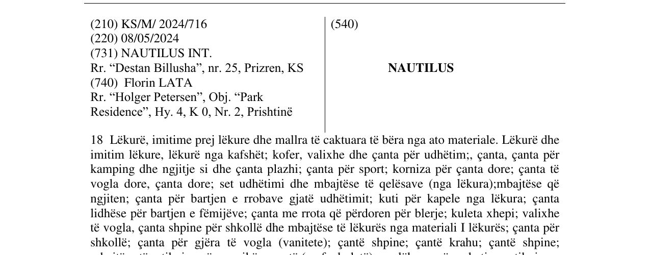 Zëri i markës NAUTILUS në buletin