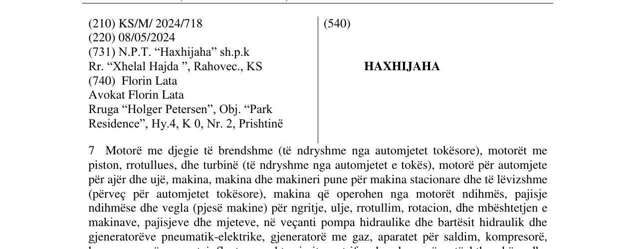 Zëri i markës HAXHIJAHA në buletin