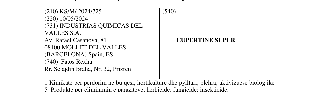 Zëri i markës CUPERTINE SUPER në buletin