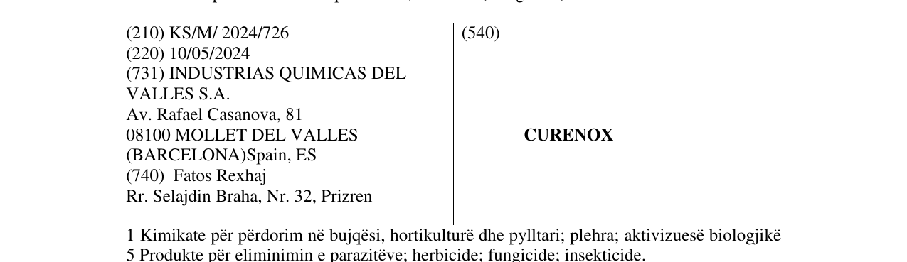 Zëri i markës CURENOX në buletin