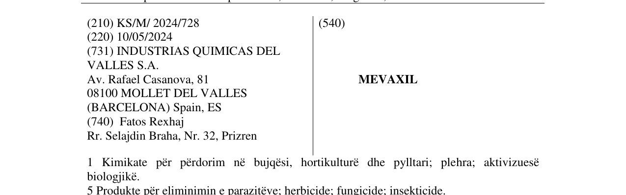 Zëri i markës MEVAXIL në buletin