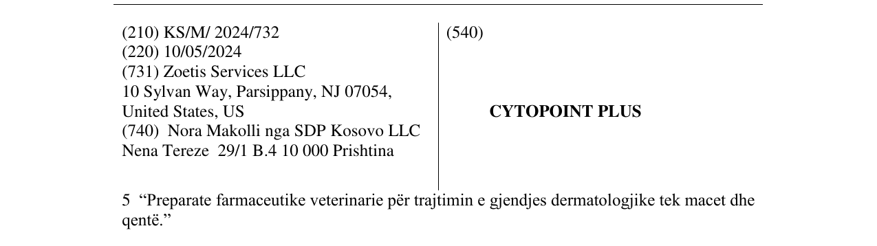 Zëri i markës CYTOPOINT PLUS në buletin