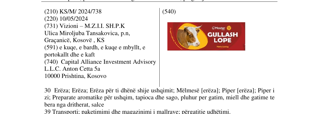 Zëri i markës GULLASH LOPE në buletin