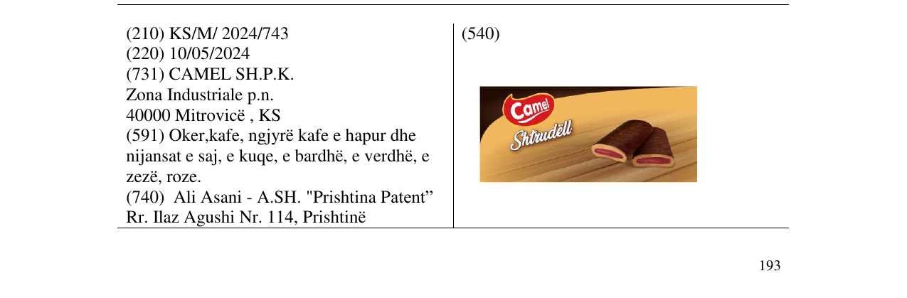 Zëri i markës camel shtrudell në buletin