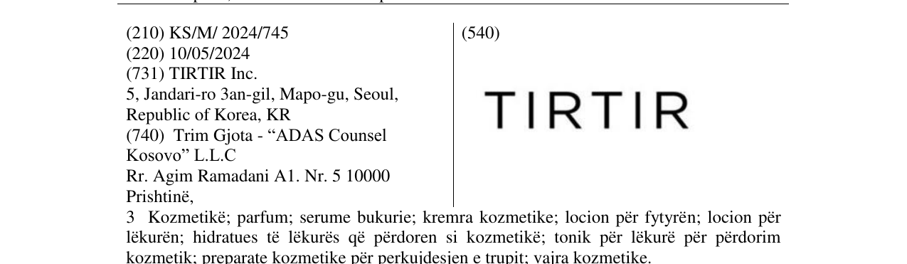 Zëri i markës TIRTIR në buletin