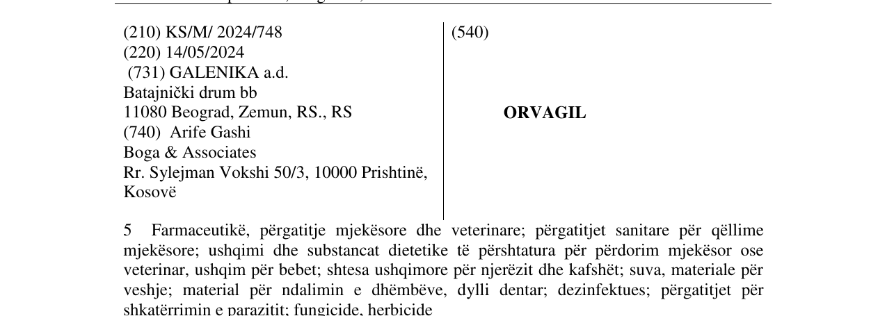 Zëri i markës ORVAGIL në buletin