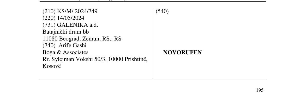 Zëri i markës NOVORUFEN në buletin