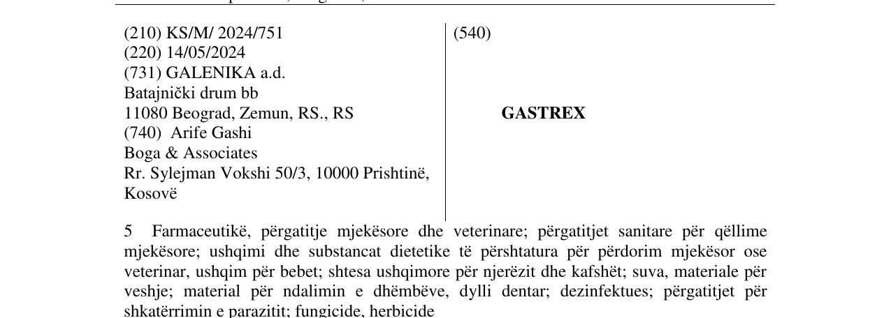Zëri i markës GASTREX në buletin