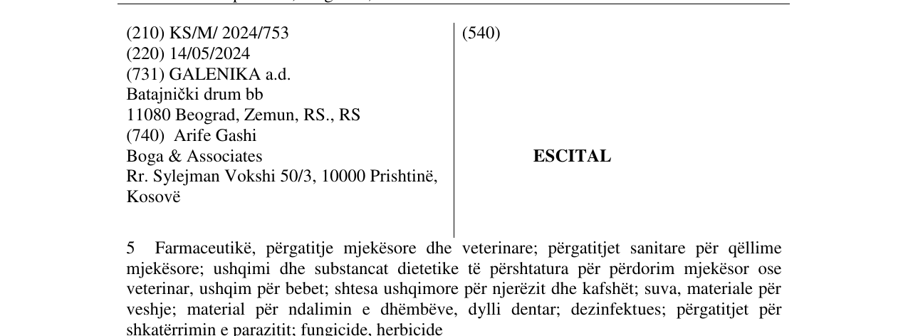 Zëri i markës ESCITAL në buletin