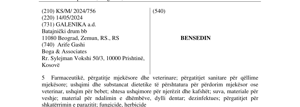 Zëri i markës BENSEDIN në buletin