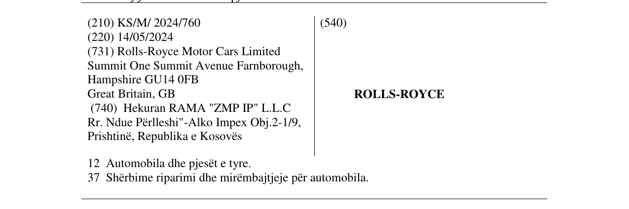 Zëri i markës ROLLS-ROYCE në buletin
