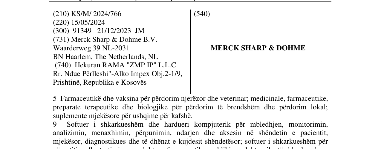 Zëri i markës MERCK SHARP & DOHME në buletin