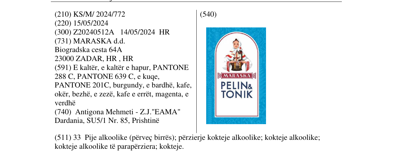 Zëri i markës PELIN&TONIK në buletin