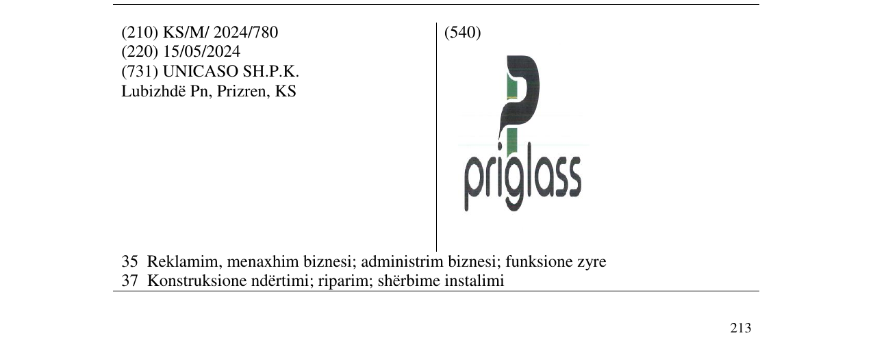 Zëri i markës PRIGLASS në buletin