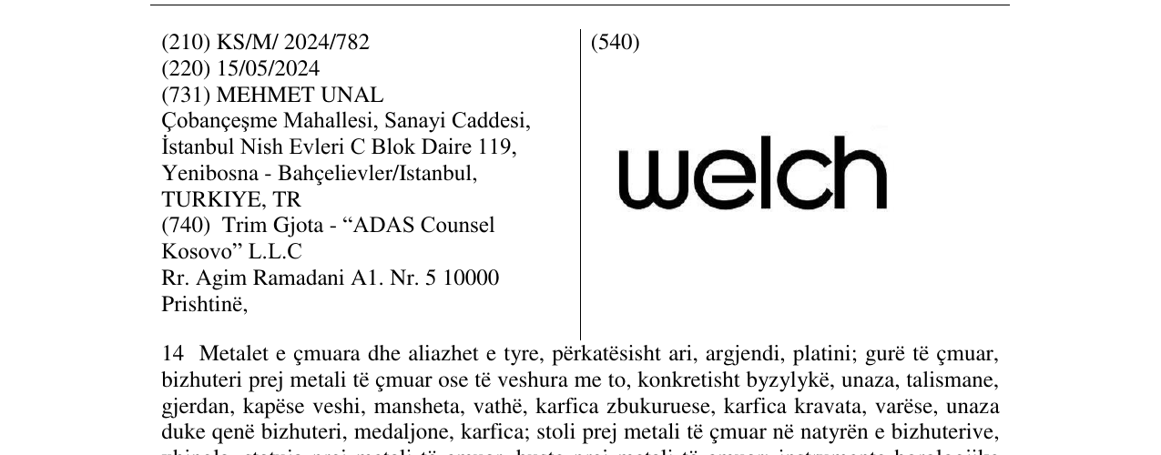 Zëri i markës WELCH në buletin