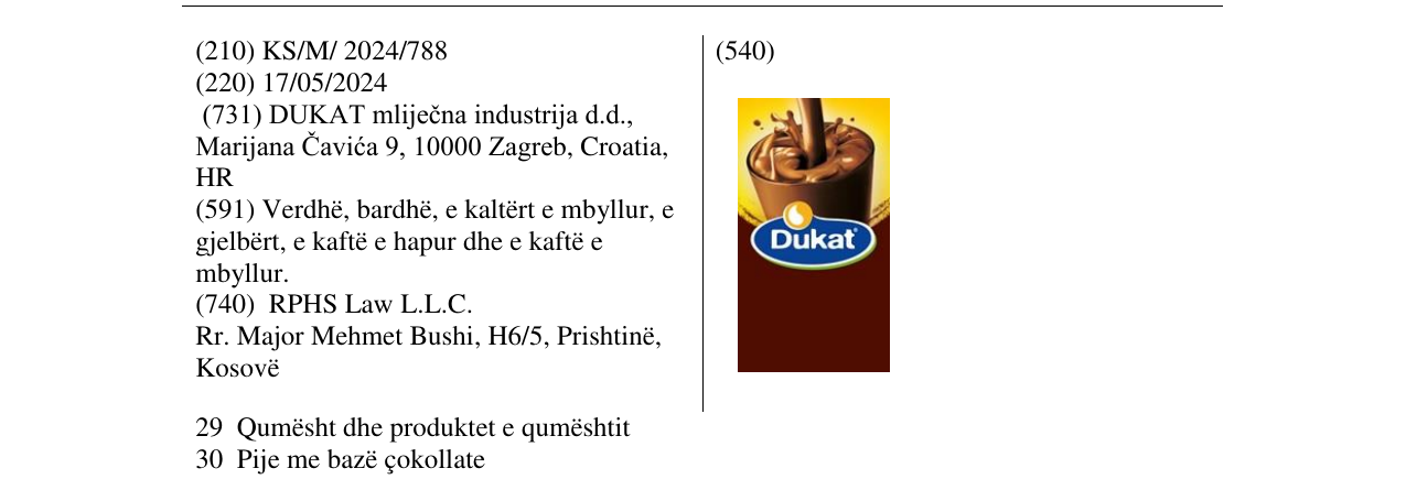 Zëri i markës DUKAT në buletin