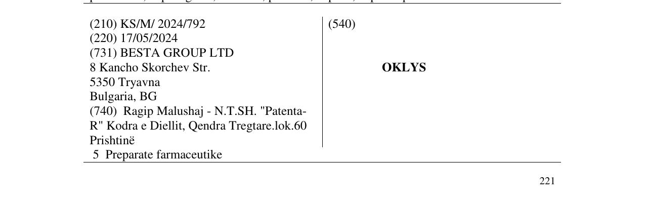 Zëri i markës OKLYS në buletin
