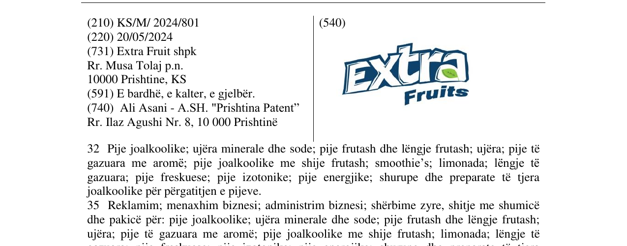Zëri i markës extra Fruit në buletin