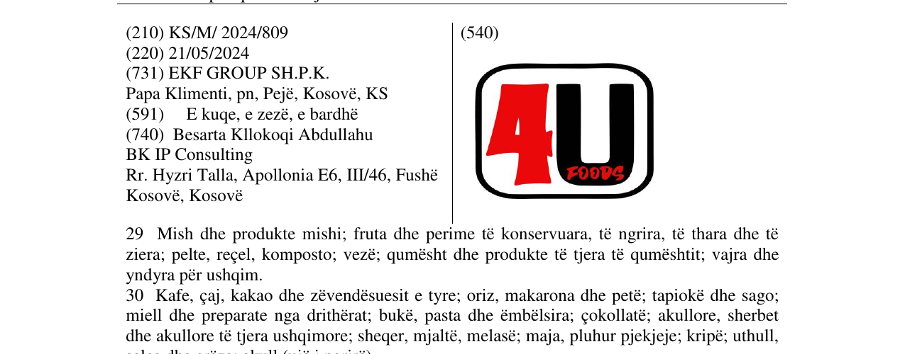 Zëri i markës 4U FOODS në buletin
