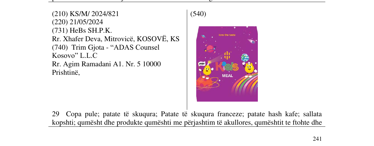 Zëri i markës kids meal në buletin