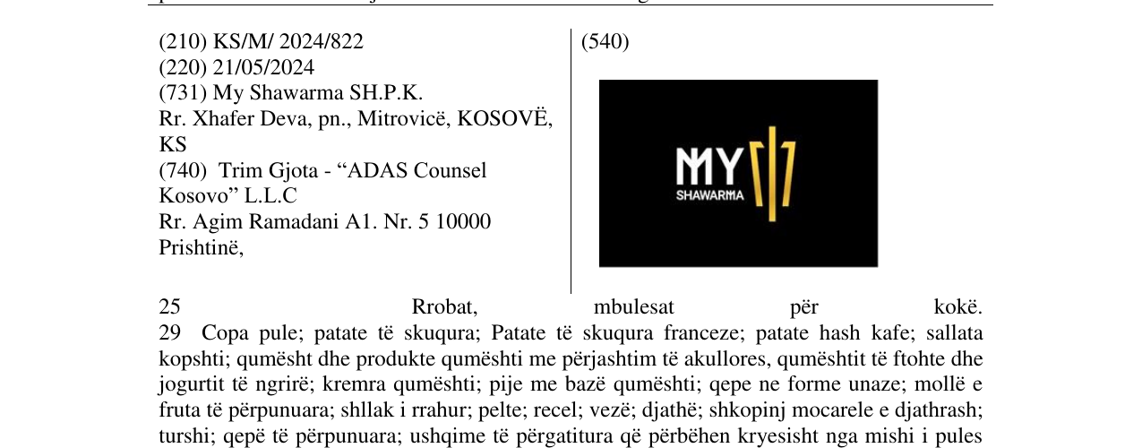 Zëri i markës MY SHAWARMA në buletin
