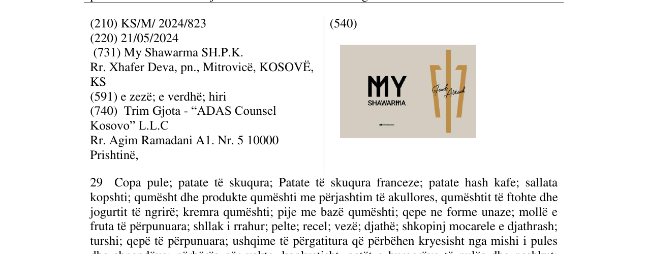 Zëri i markës MY SHAWARMA në buletin