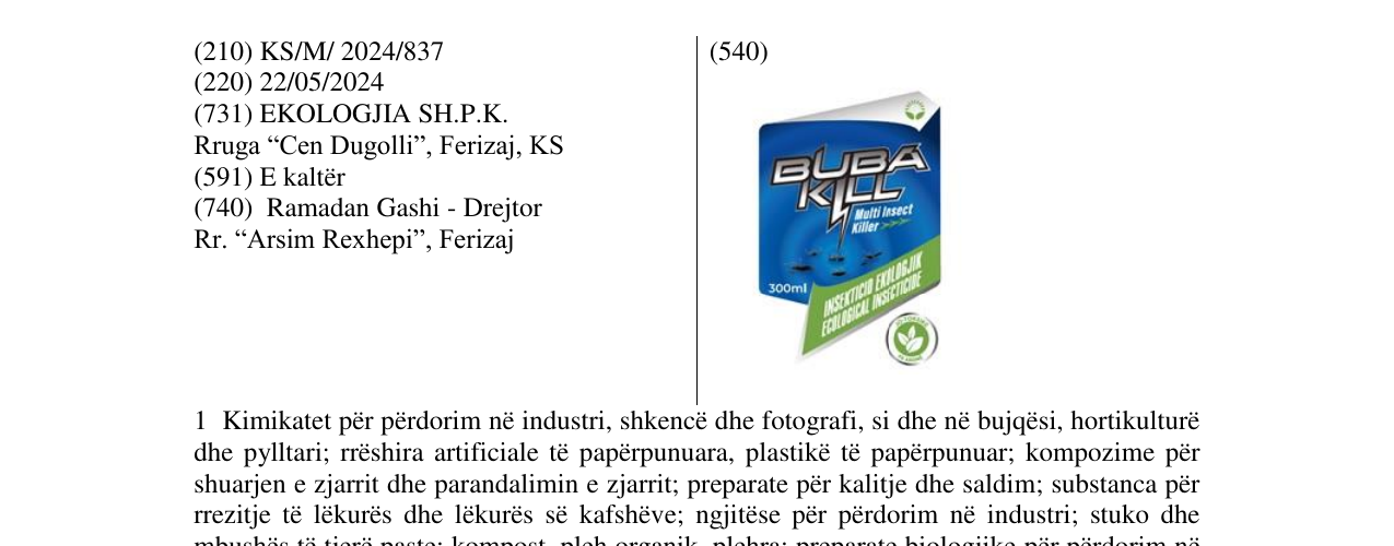 Zëri i markës BUBA KILL në buletin