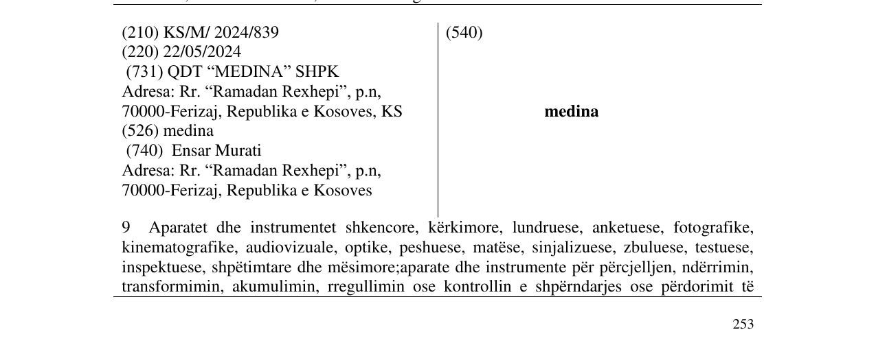 Zëri i markës medina në buletin