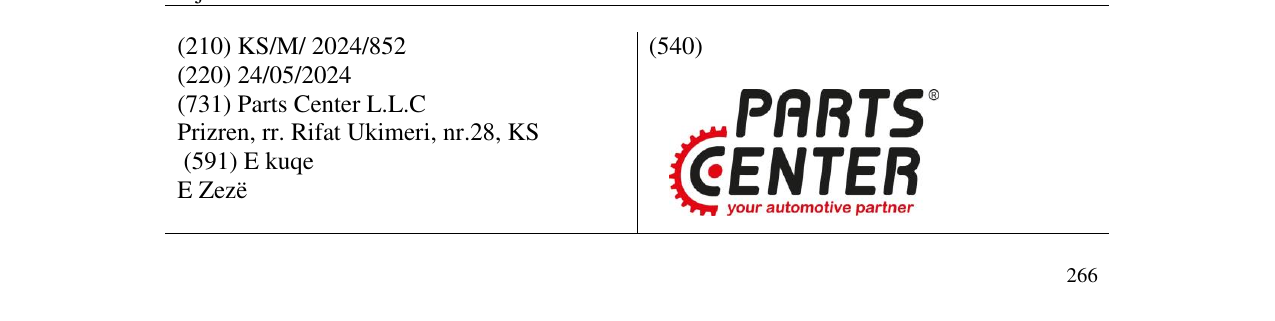 Zëri i markës PARTS CENTER në buletin