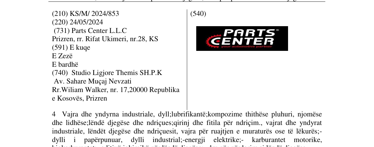 Zëri i markës PARTS CENTER në buletin