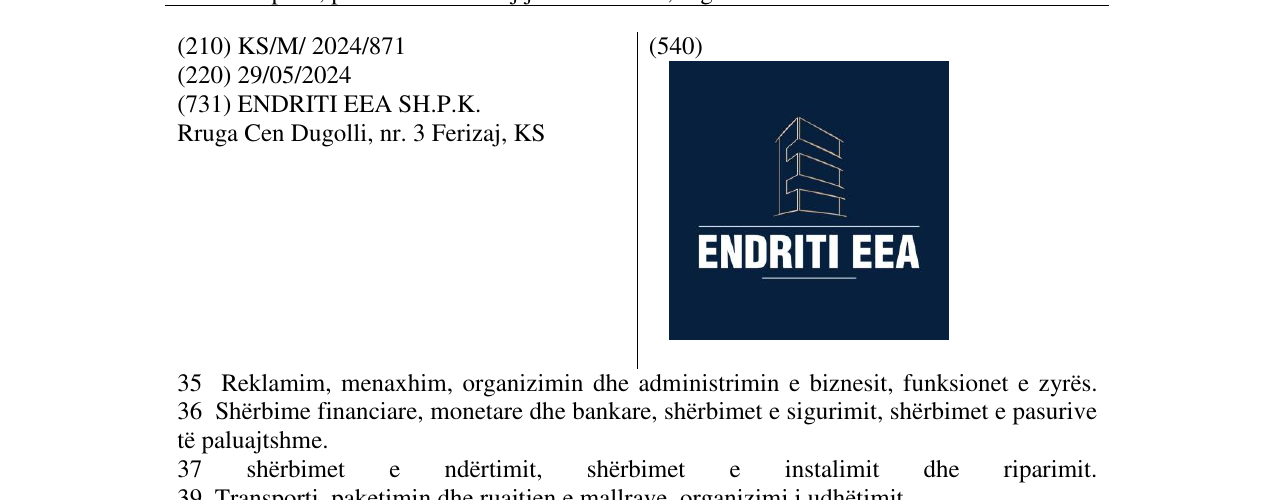 Zëri i markës ENDRITI EEA në buletin