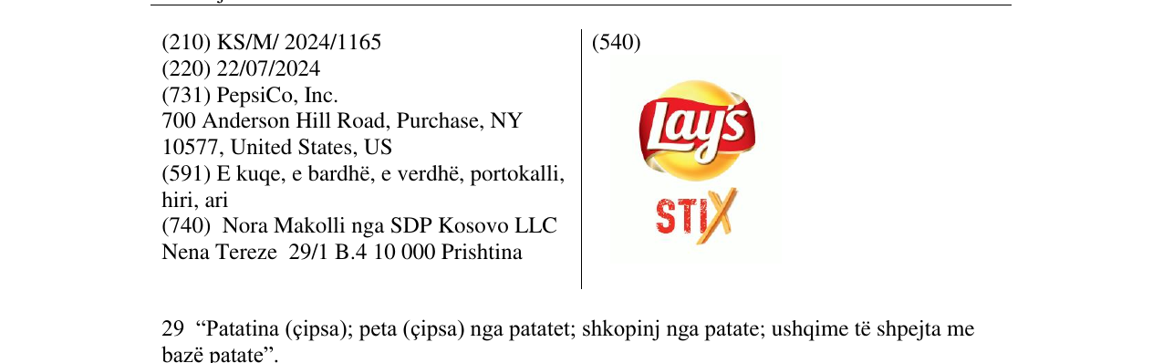 Zëri i markës LAYS STIX në buletin