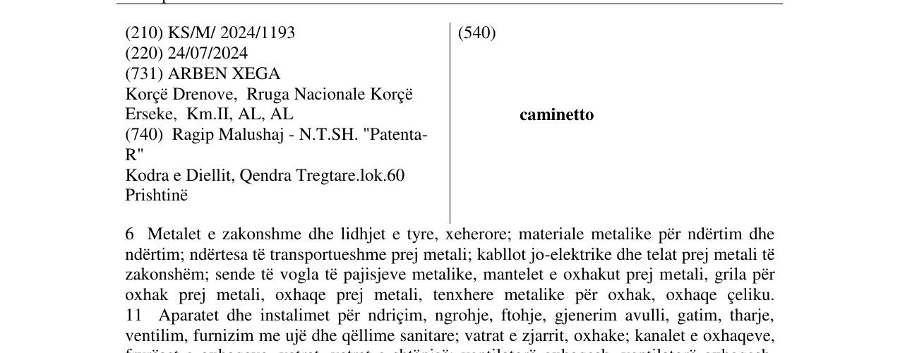 Zëri i markës caminetto në buletin