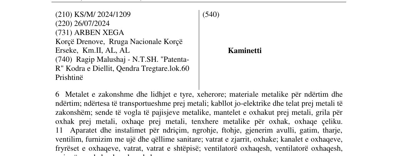 Zëri i markës Kaminetti në buletin
