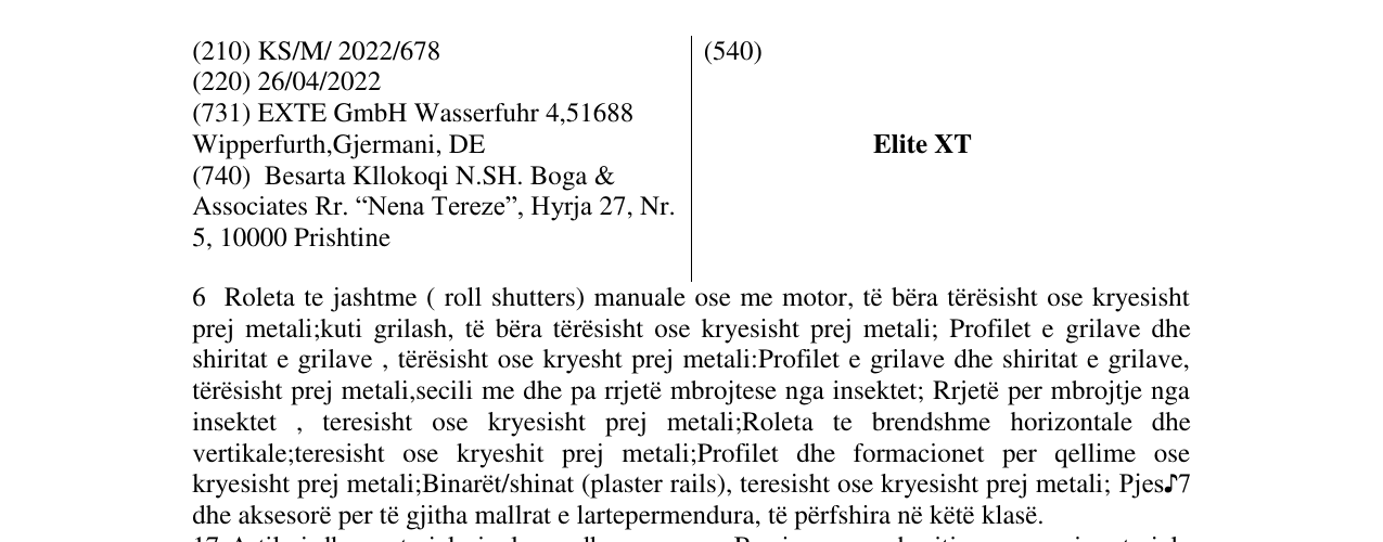 Zëri i markës Elite XT në buletin