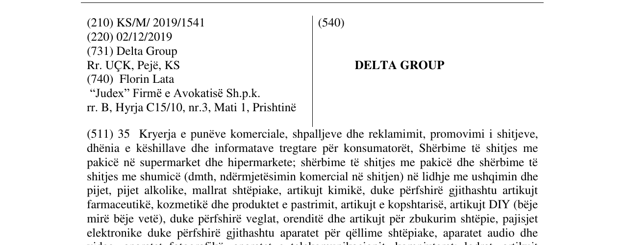 Zëri i markës DELTA GROUP në buletin