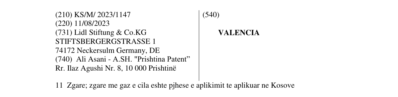 Zëri i markës VALENCIA në buletin