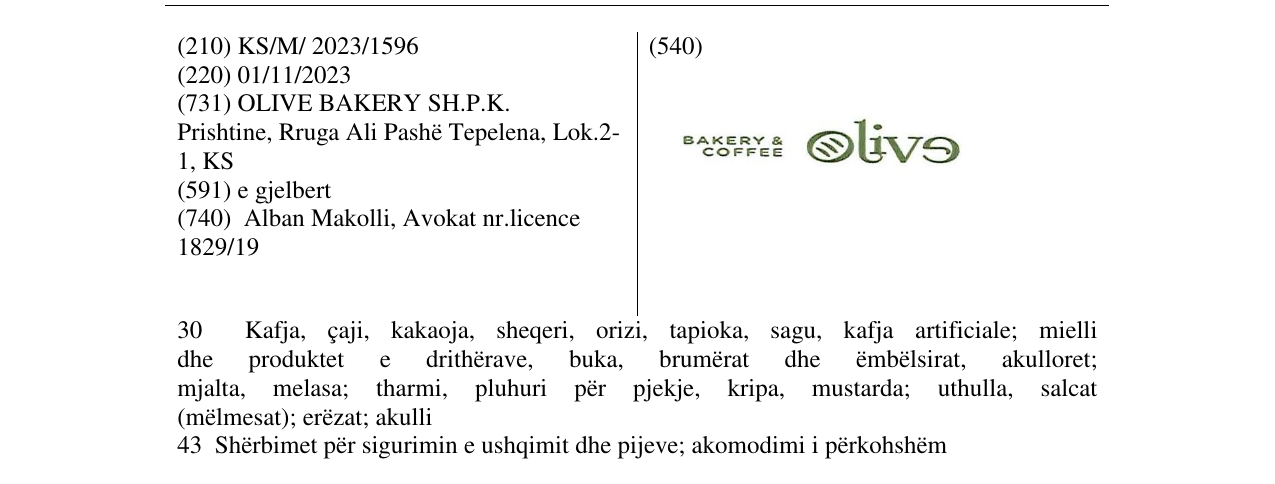 Zëri i markës olive bakery & coffee në buletin